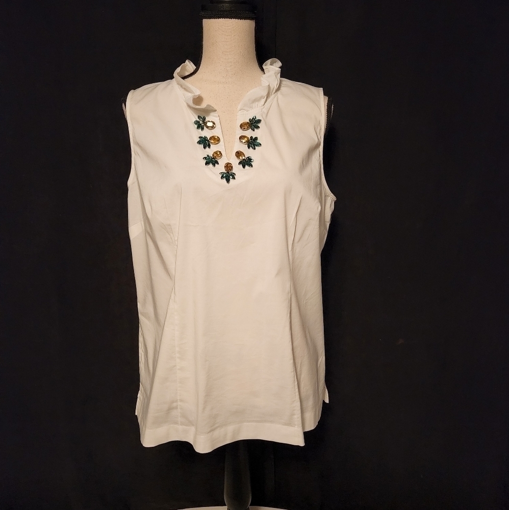 𝅺NWOT R.S.V.P Talbots White Pineapple Blouse